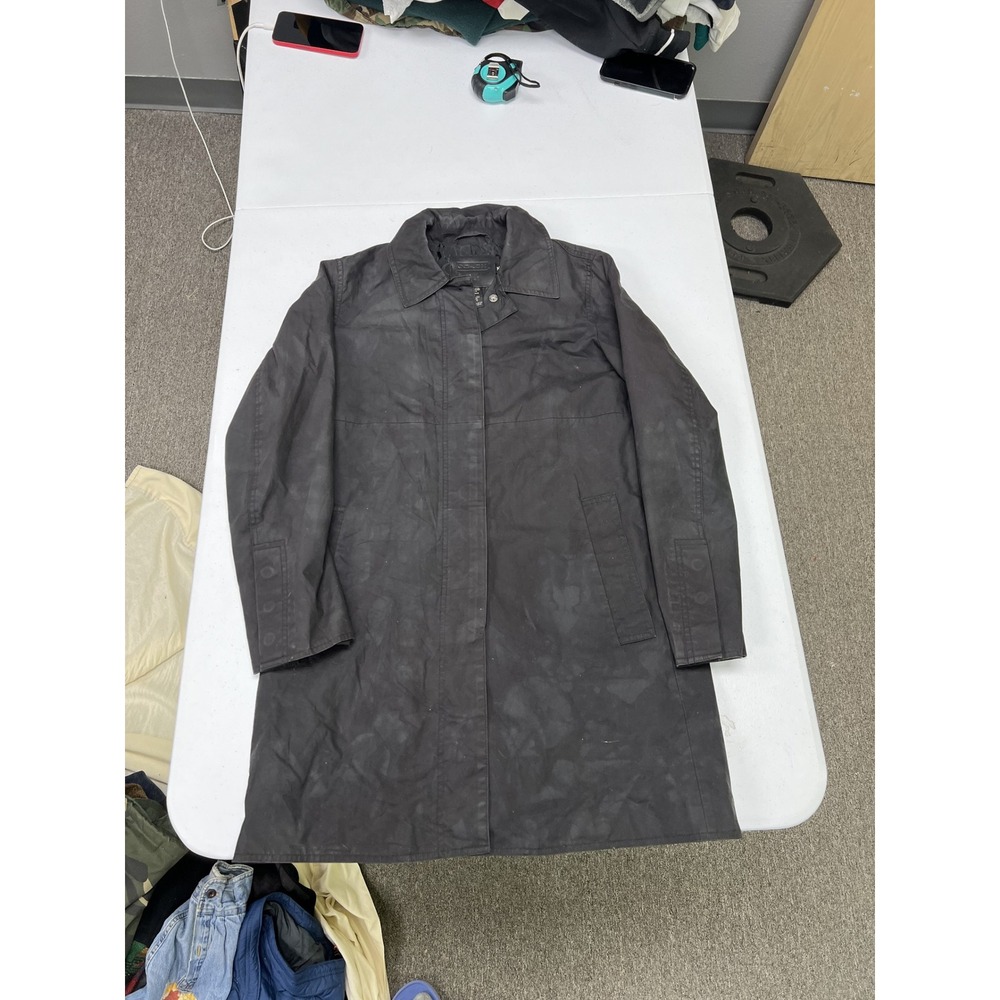 Coach Trench Coat Womens Medium Black Coated Cotton Monogram Lining A4